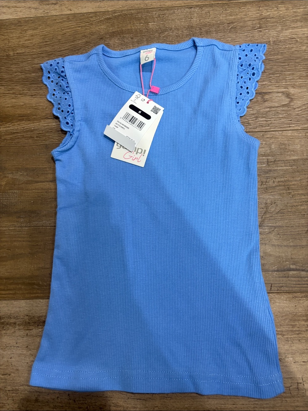 NWT Girls Light Blue Ribbed Tank with Eyelet Cap Sleeves